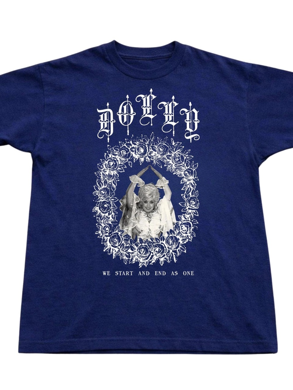 Gildan Blue Short Sleeve Tee with White Portrait & Floral Graphic Gift For Her